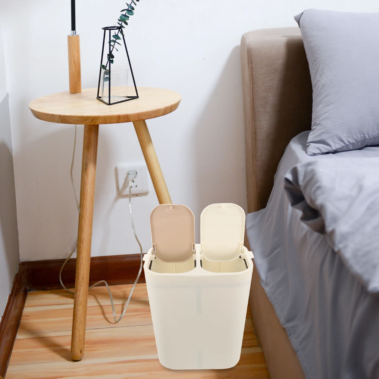 

Trash Friendly Garbage Container Home Wastebasket Plastic Dry Wet Separation Large Opening Button Lid