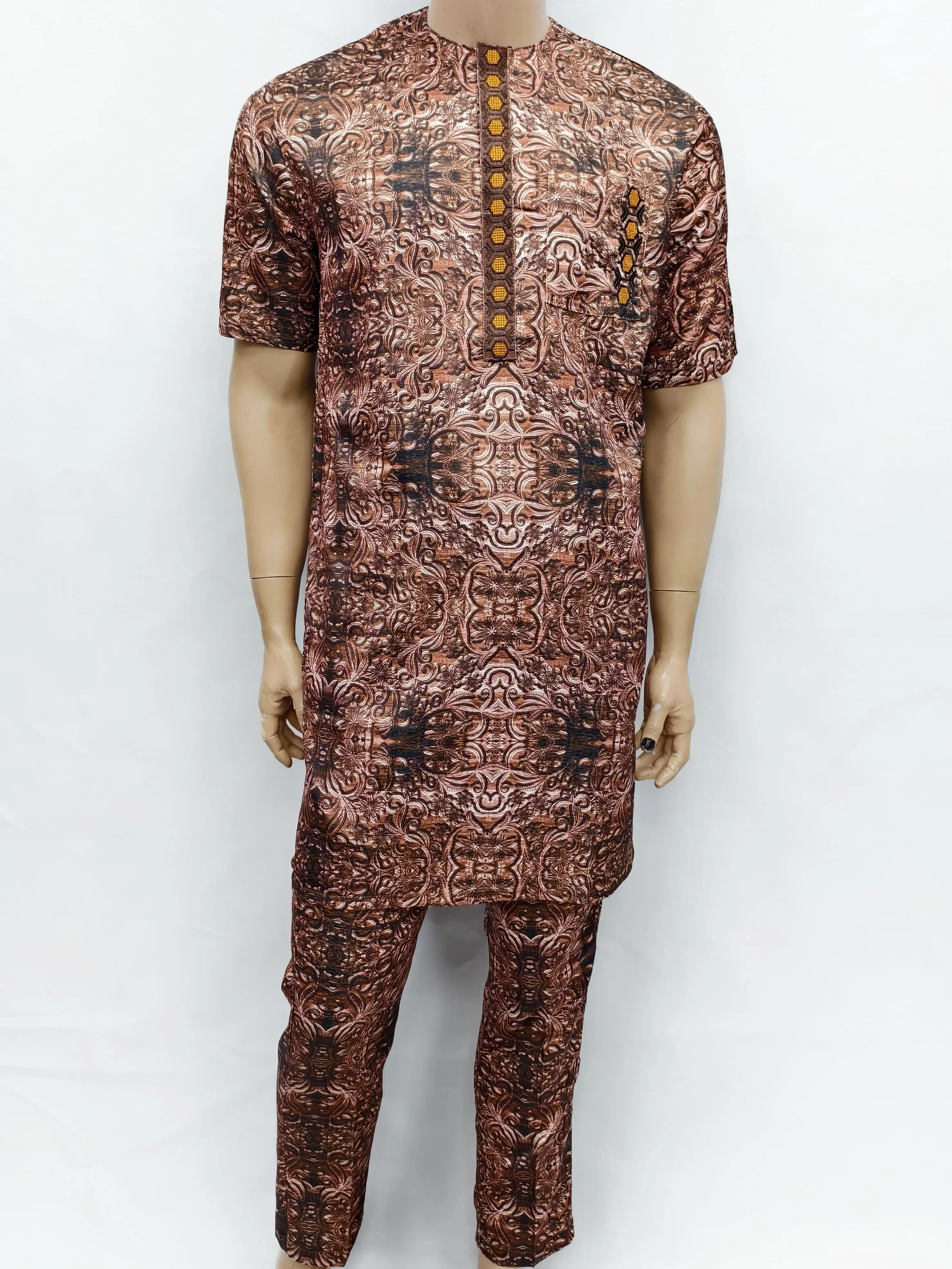 アバヤイスラム教徒イスラムアフリカメンズファッション祈りイードローブ半袖印刷刺繍アラビア Jubba トーブ服