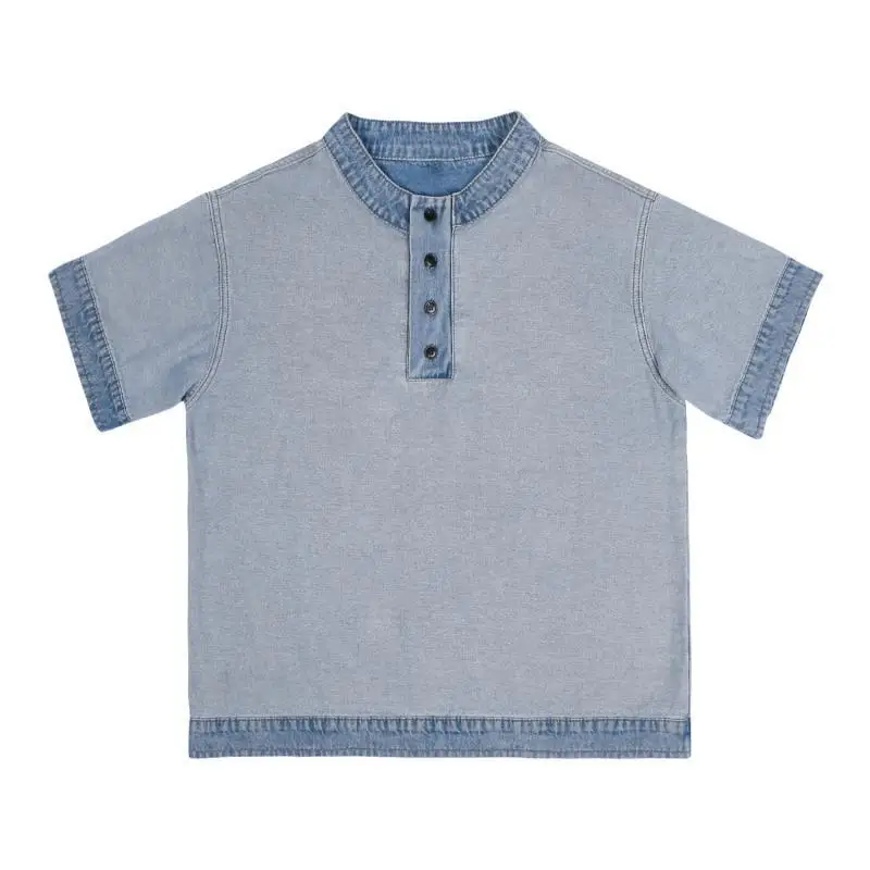 Summer Short Sleeved T-shirt for Men Innovative Niche Reverse Denim Round Neck Polo Shirt Men's American Casual Retro Henry Tops