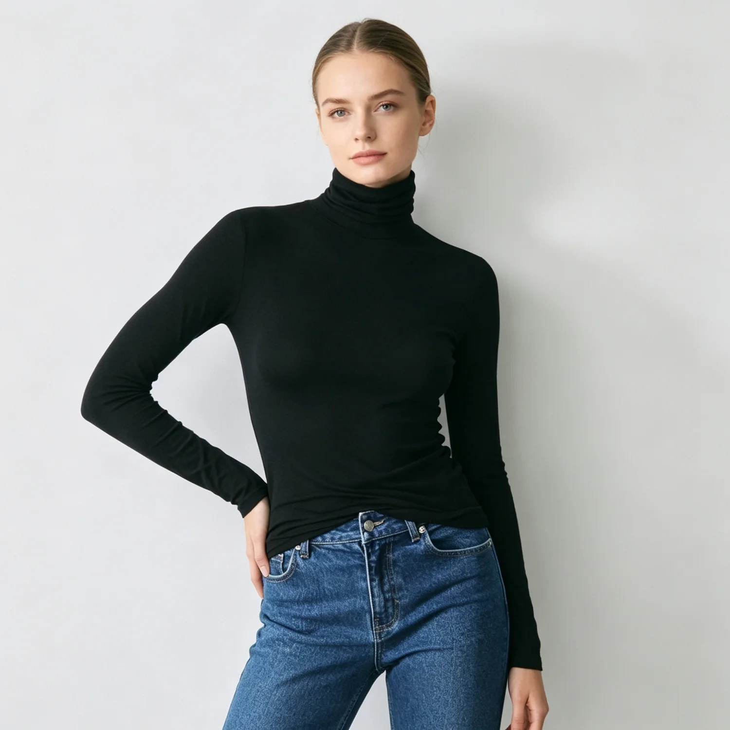 PUAL  2026 Women Long Sleeve Top, Slim Fit Basic Tee, Stretch Solid Color Pullover, Casual Layer Shirt for Daily Office Wear