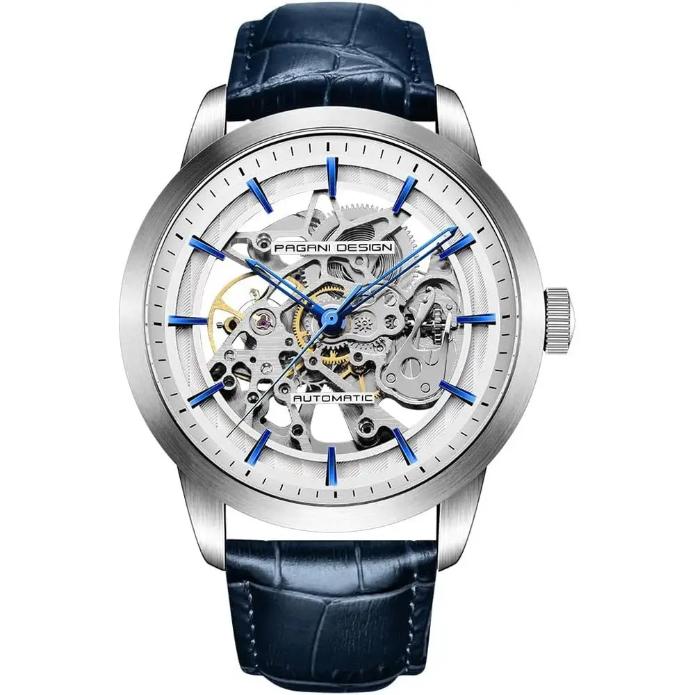 

Мужские автоматические механические часы Design PD-1638 Skeleton, из нержавеющей стали, диаметр 43 мм, кожаный ремешок