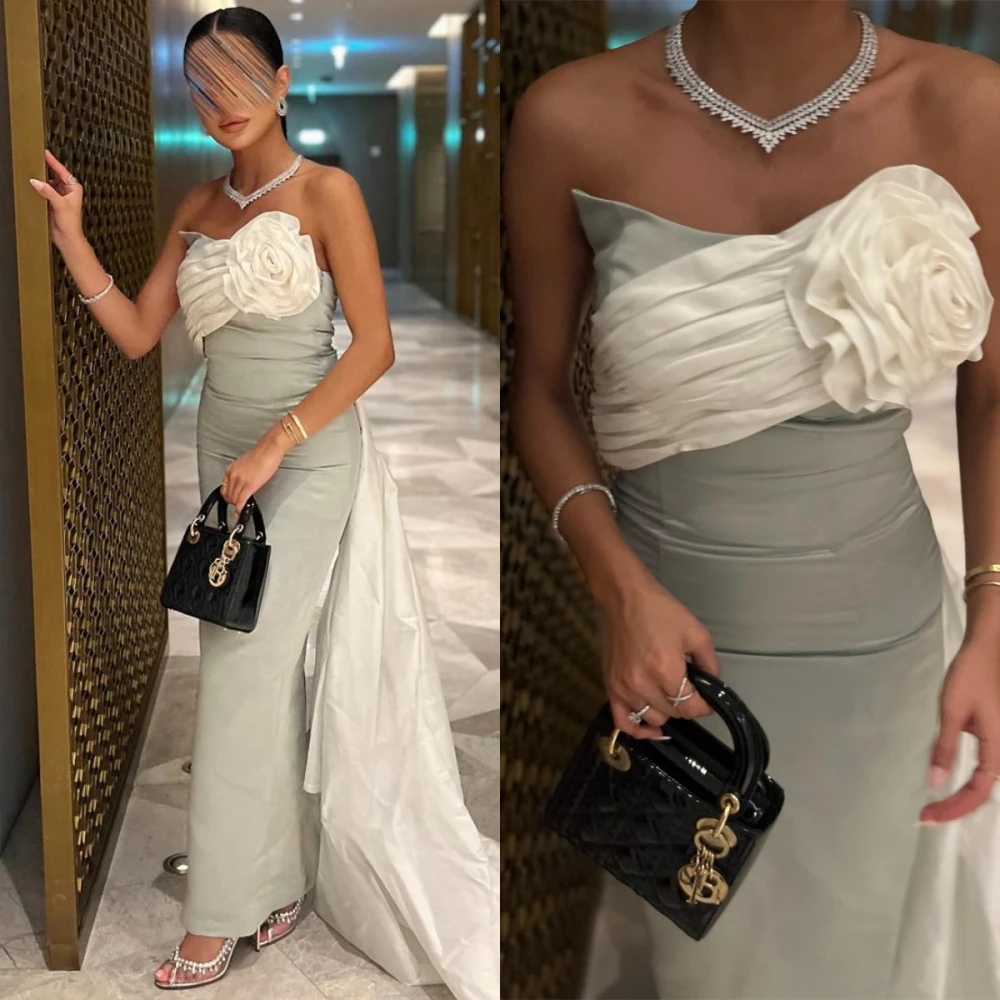 

Customized Exquisite Fashion Strapless Sheath Prom Dresses Flower Floor Length Sleeveless Formal Evening Gowns فساتين نسائيه سهر