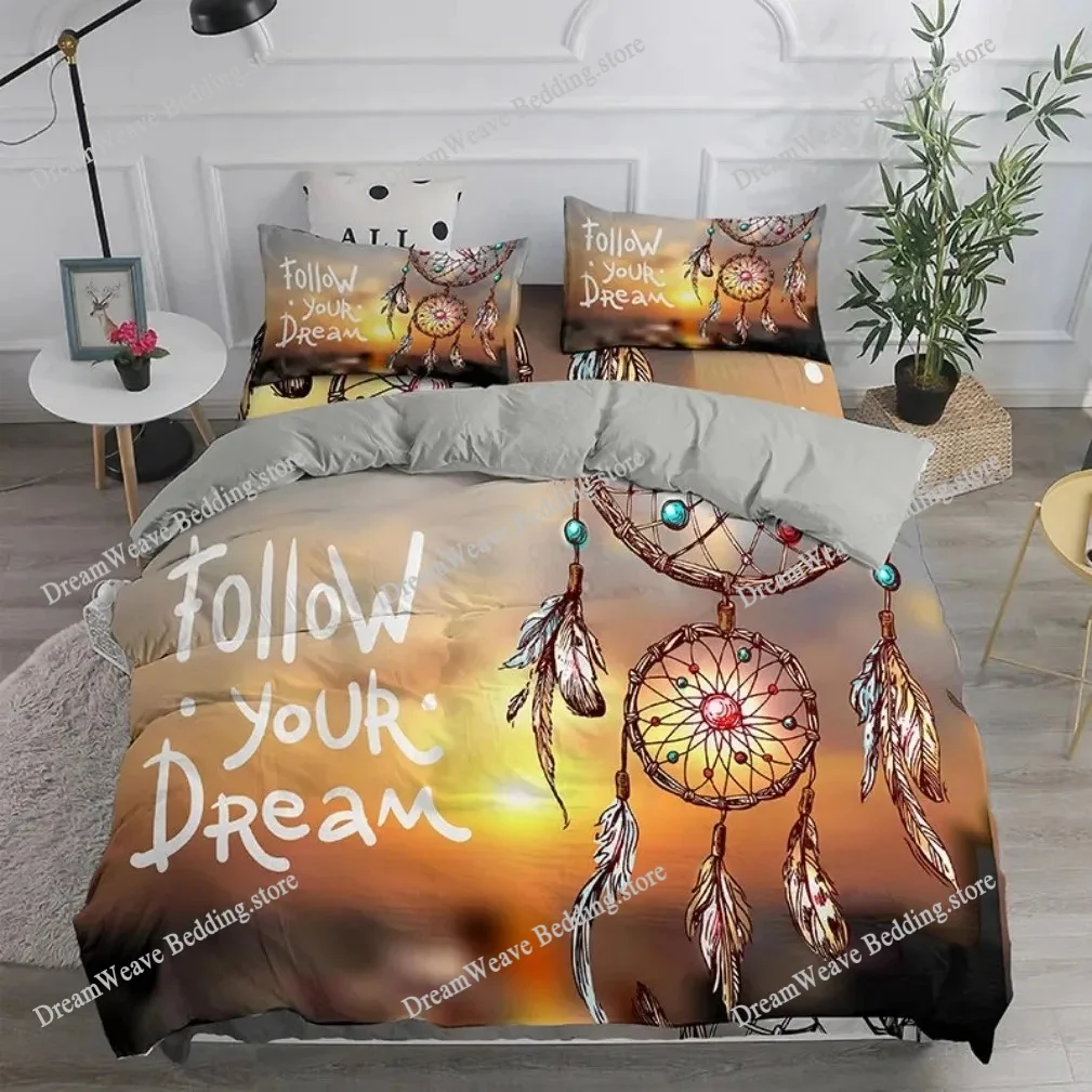 

Sun and Moon Duvet Cover Set King Size Purple Liac Dream Catcher Star Bedding Set for Kids Children Bohemia Quilt Cover