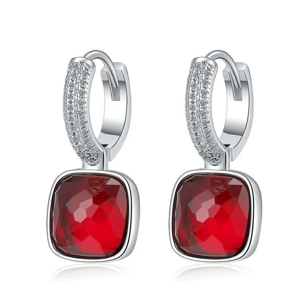

Square Created Red Ruby 925 Sterling Silver Geometric Hoop Earring for Women Princess Cut Gemstone Jewelry Huggies Creole