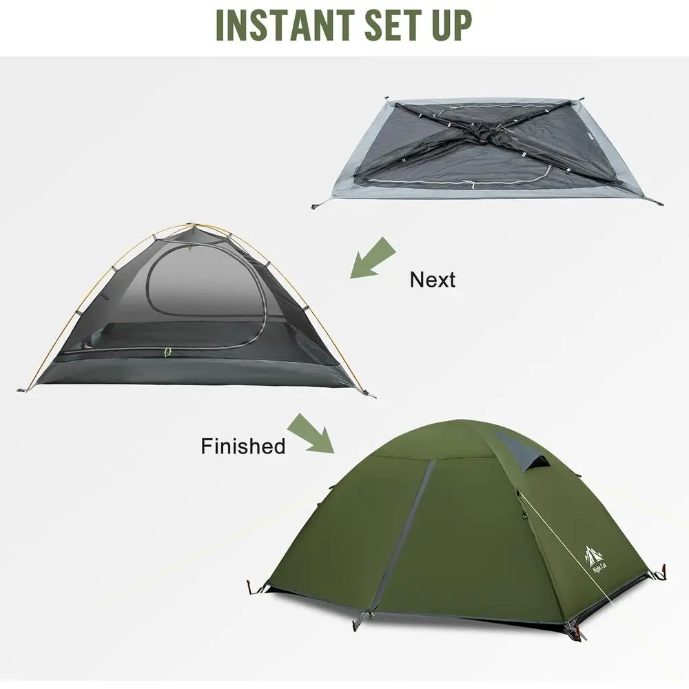 خيمة المشي لمسافات طويلة خفيفة الوزن للغاية مقاومة للماء لشخصين مع أقطاب ألومنيوم وطباعة مطر خضراء للمغامرات الخارجية