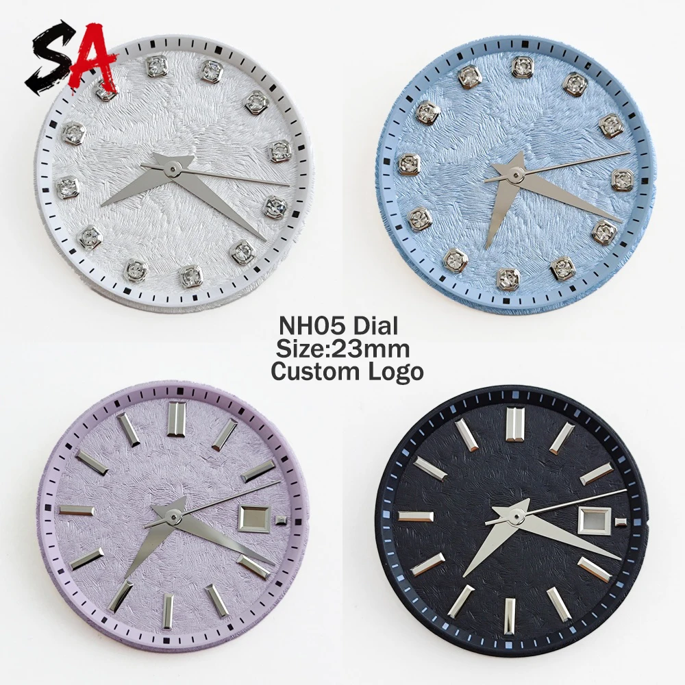 NH05 Dial 23mm Dial Diamond/Stripe Nail Scale Dial Custom Logo Suitable for NH05 Automatic Movement Women's Watch Module Parts