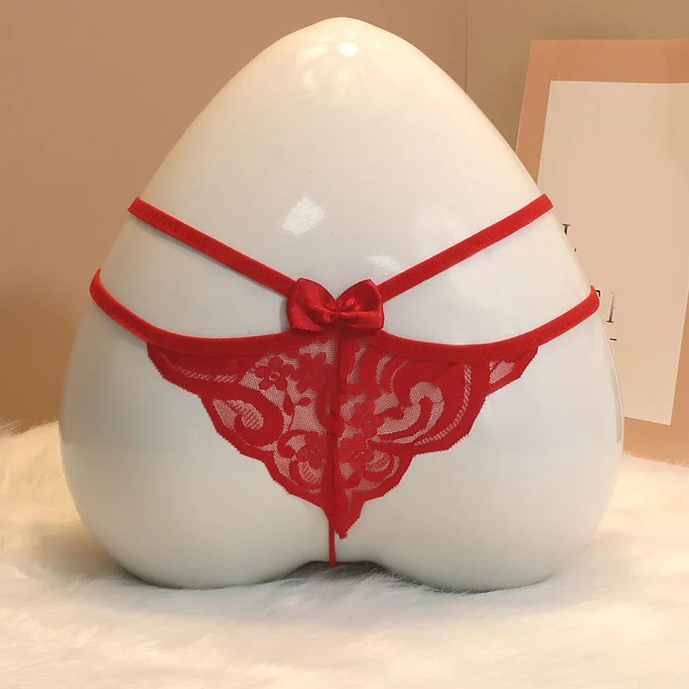 Roupa íntima feminina sexy TBack Pearls Hollow TPants alças finas calcinha com laço
