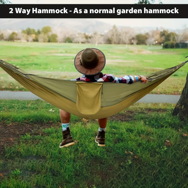 3 In 1 Outdoor Hammock With Mosquito Net Sun Shelter Rainfly, Waterproof Double Sleep Rest Camping Hammock  Travel