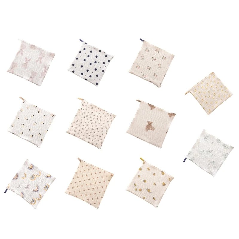 Soft Drooling Bibs Baby Print Face Towel Wash Cloth Toddlers Cotton Muslin Handkerchief Skin Friendly Square Burp Cloth