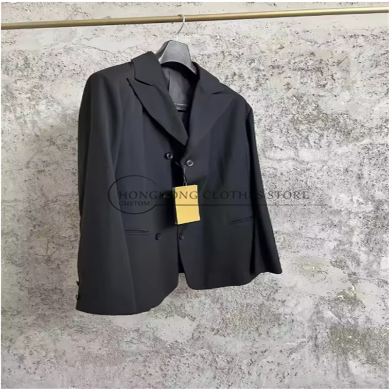 TOP-YAMAMOTO Double-breasted black wrinkle-resistant suit, men's casual jacket, versatile plus-size banquet coat