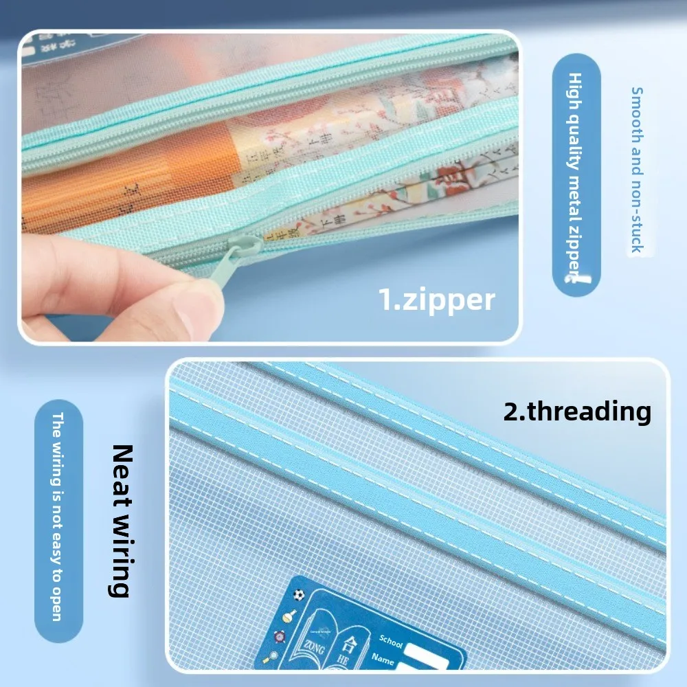 A4 Book Subject Storage Bag Large Capacity Double Zipper Classification File Bag Transparent Mesh Document Handbag School