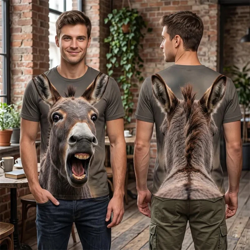 3D Surprised Animals Face Print Men T Shirt Funny Graphic Short Sleeve Casual Summer Crew Neck Tees Streetwear Top Dailywear New