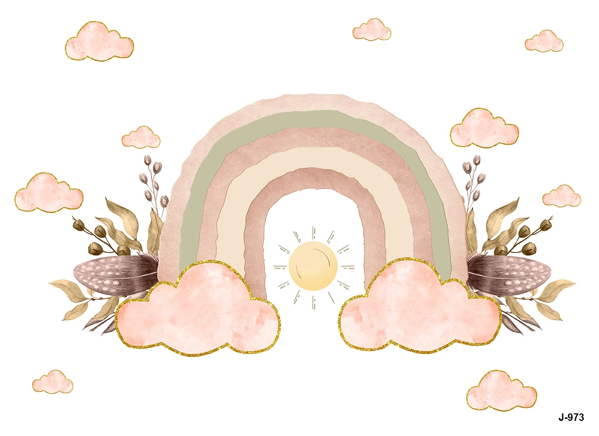 ฉากหลังแบบโบฮีเมียนสำหรับวันเกิด1st ของเด็กทารกดอกไม้สายรุ้งสดใสเด็กหญิงเด็กชายผีเสื้องานเลี้ยงวันเกิด