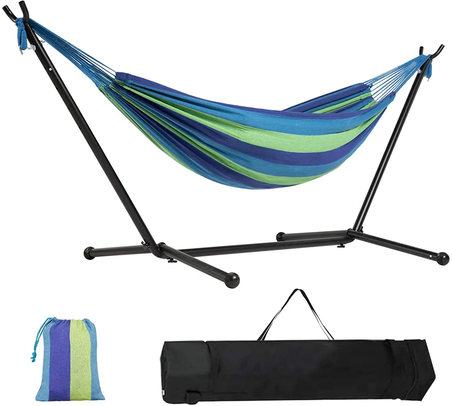 

Double Hammock with Steel Stand Two Person Adjustable Hammock Bed Storage Carrying Case Included Blue