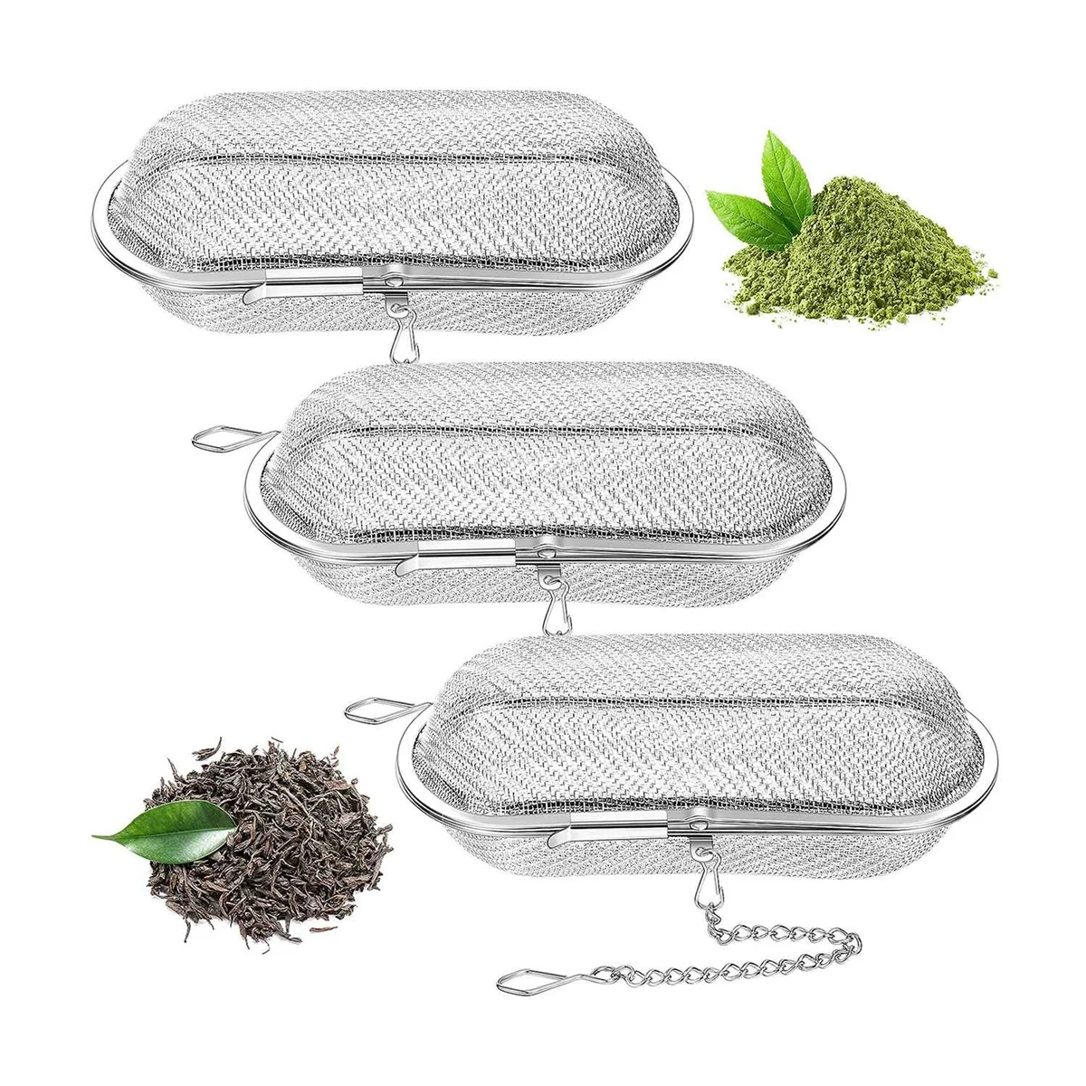 

3 Pcs Tea Ball 4.25 X 1.75 Inch Floating Stainless Steel Mesh Tea Infuser Oval Loose Leaf Tea Steeper Soups Oil Spice