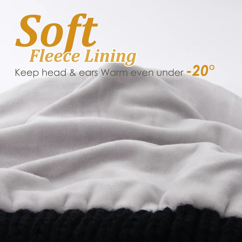 FURTALK موضة صوف مبطن قبعات صغيرة دافئة المرأة مترهل تصميم مزدوج الطبقات C-نمط محبوك قبعة تزلج على شكل جمجمة الشتاء البارد #6