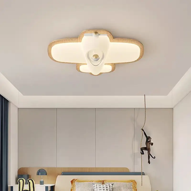 Cute Airplane wood LED Ceiling Light art astronaut Wooden Lamp for Kid's room decor Bedroom Living Dining Room Minimalist lamp