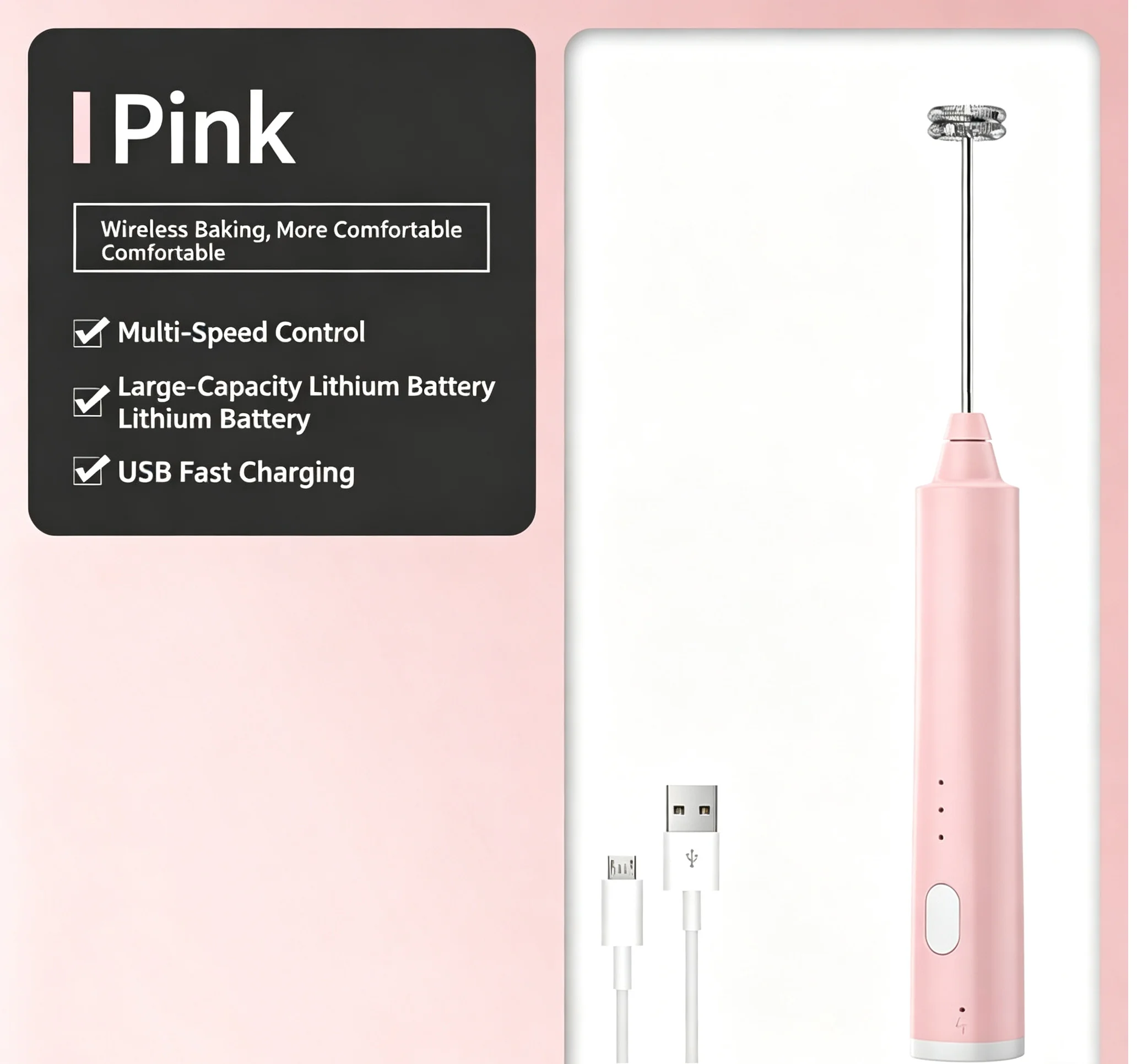 USB Rechargeable Handheld Egg Beater 3 Speeds Electric Milk Frother Foam Maker Mixer Coffee Drink Frothing Wand for Drinks