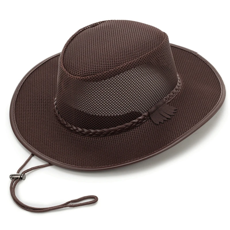 Casual Mesh Cowboy Hat Summer Big Edge Sunshade Sun Hat Wide Brim Fishing Cap for Riding Climbing Cruise Hiking Cycling