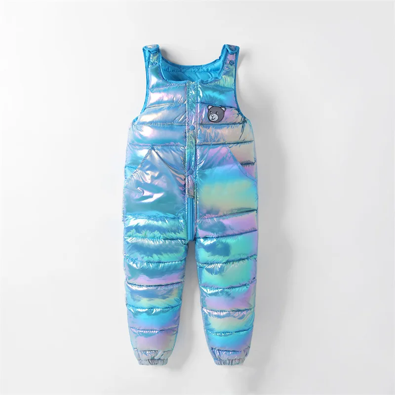 Winter Colorful Winter Backpack Pants Boys Girls One-Piece Down Cotton Pants Thickened Children's Cotton Pants 1-6 Years Old