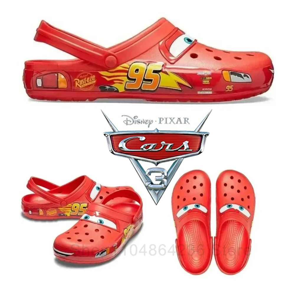 

New Disney lightning McQueen Pixar Cartoon Solid Waterproof Slippers Beach Shoes Sandals Casual Breathable Ankle-Wrap Shoes Gift
