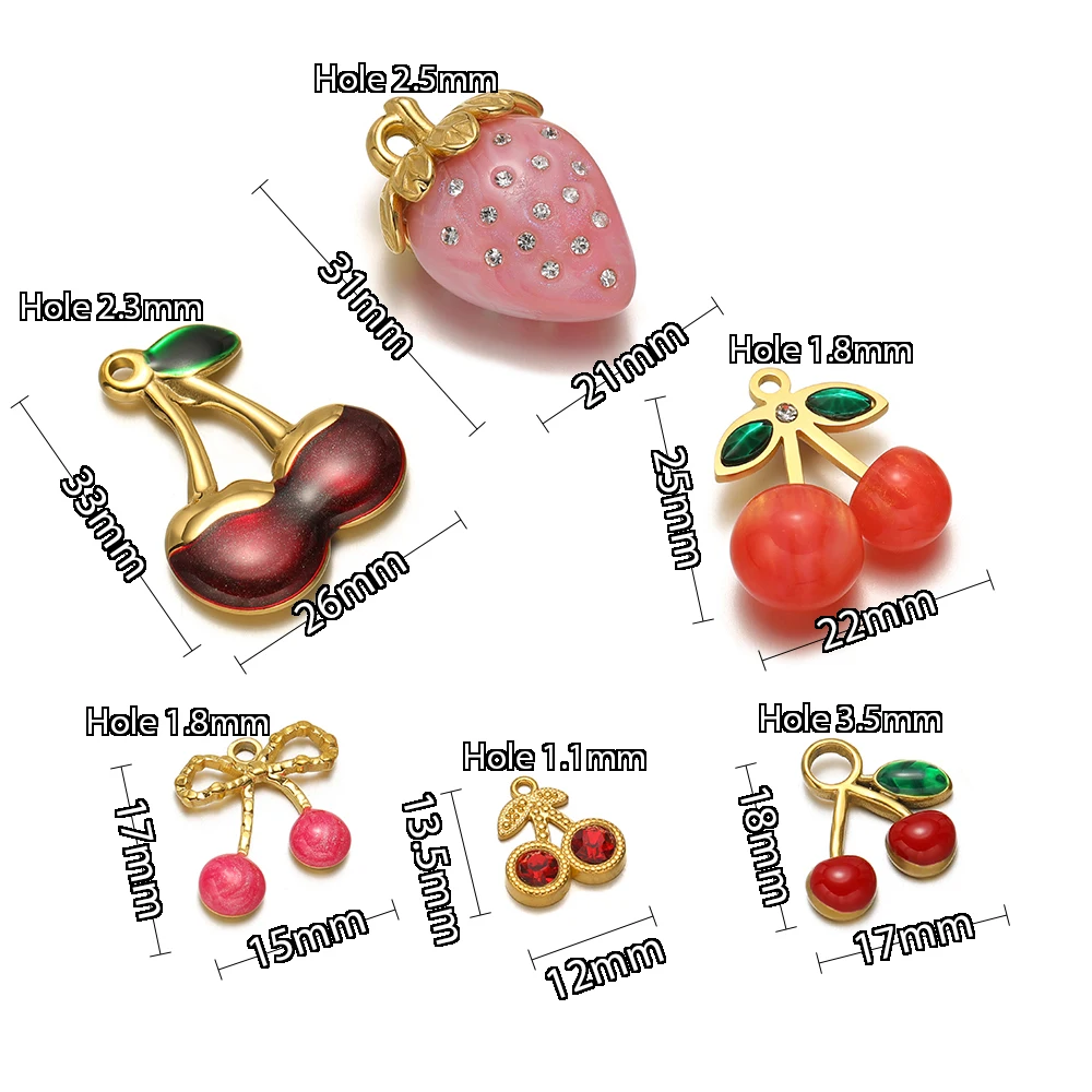 5 Stück Edelstahl-Emaille 3D-Früchte-Anhänger (Erdbeere, Kirsche) für DIY-Schmuckherstellung, Niedliche Anhänger für Halsketten, Armbänder und Ohrringe – Detail 3