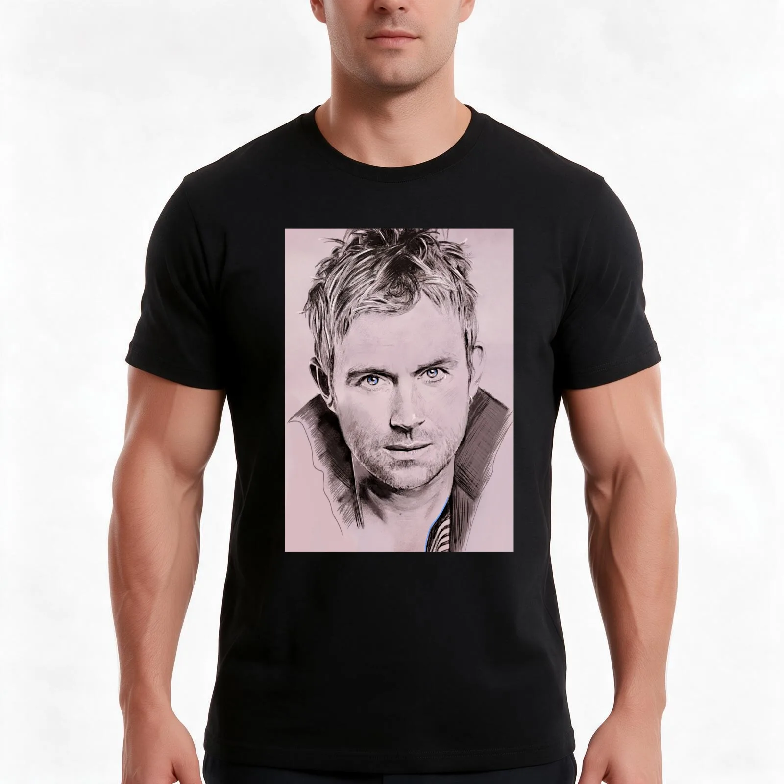 Damon Albarn T-Shirt, Summer Casual Cotton Tee, Oversized Streetwear Tops, Vintage Graphic Print, Loose Fit Short Sleeve