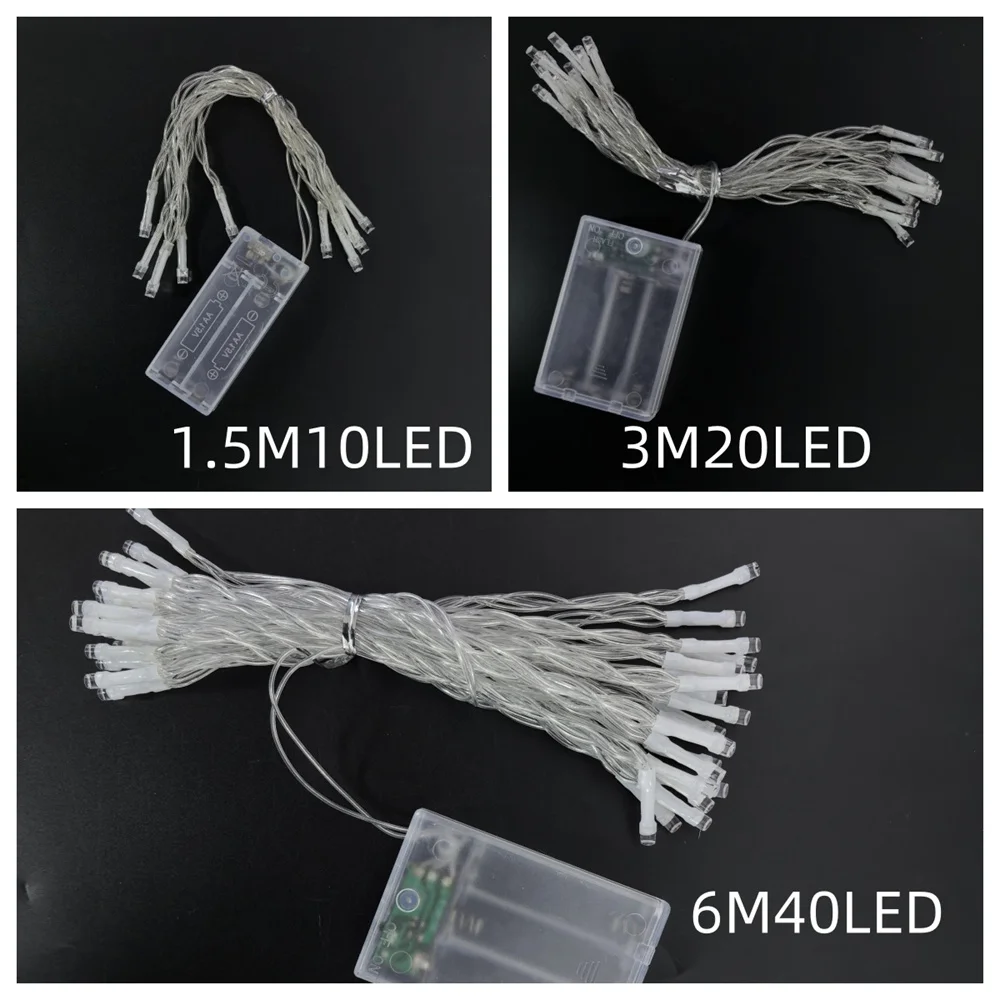 1 قطعة 1.5M10LED/3M20LED/6M40LED صندوق بطارية داخلي وخارجي سلسلة ضوء ، تستخدم لحفلات الزفاف والحفلات وديكور الفناء #6