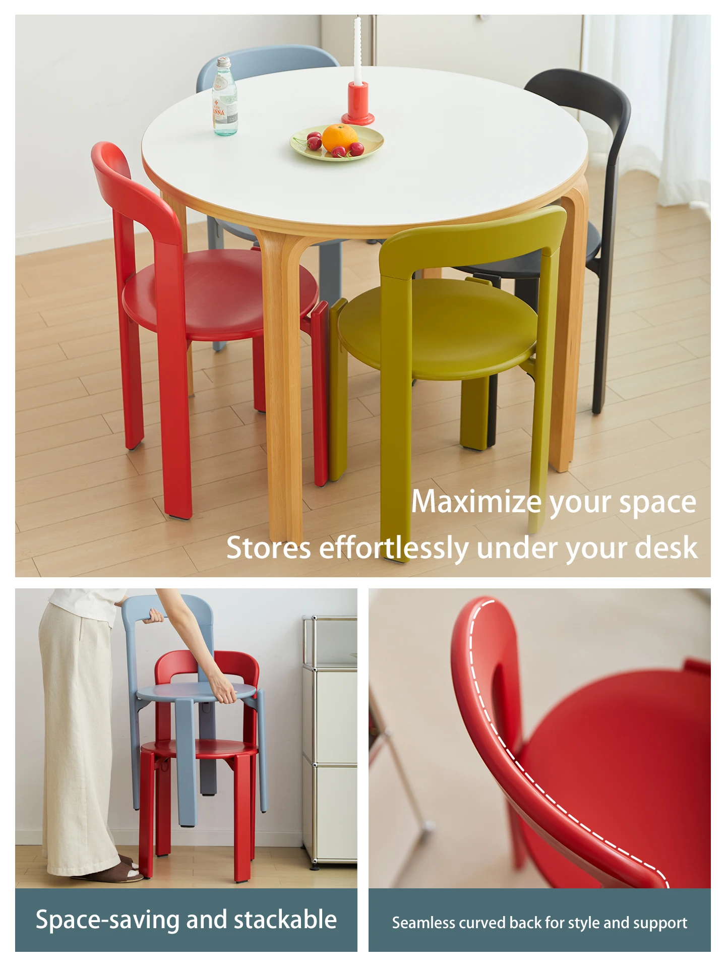 كرسي ري الشمال الزان الخشب الصلب الخشب الرقائقي كراسي الطعام القابلة للتكديس لهجة كرسي أثاث غرفة المعيشة المنزل #3