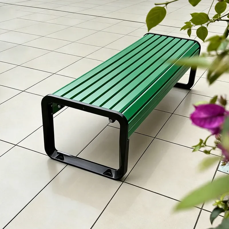 2476X Outdoor Bench PE Plastic Wood Park Chair Cast Aluminum Alloy Public Community Backrest Bench Leisure Garden