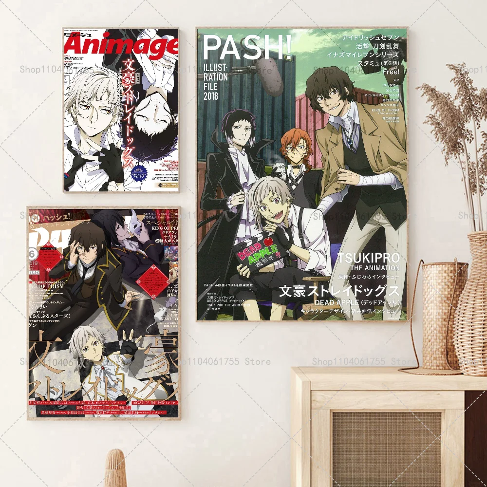 1PC Classic Japan Anime Bungou Stray Dogs Poster Self-adhesive Art Waterproof Paper Sticker Coffee House Bar Room Wall Decor