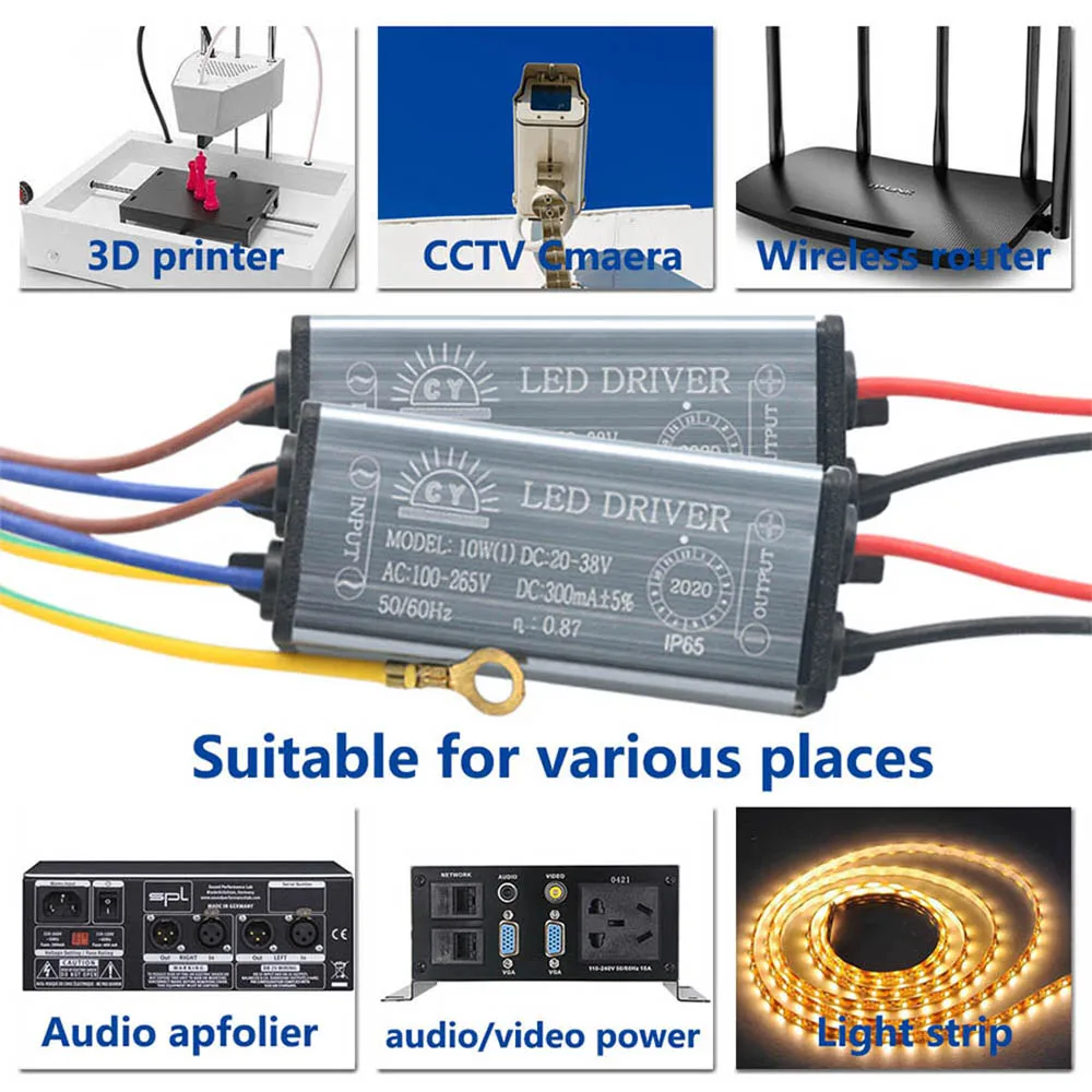 LED Driver 10W 20W 30W 50W 70W Adapter Transformer AC85V-265V to DC20-38V IP65 Power Supply 300mA 600mA 900mA 1500mA 2100mA