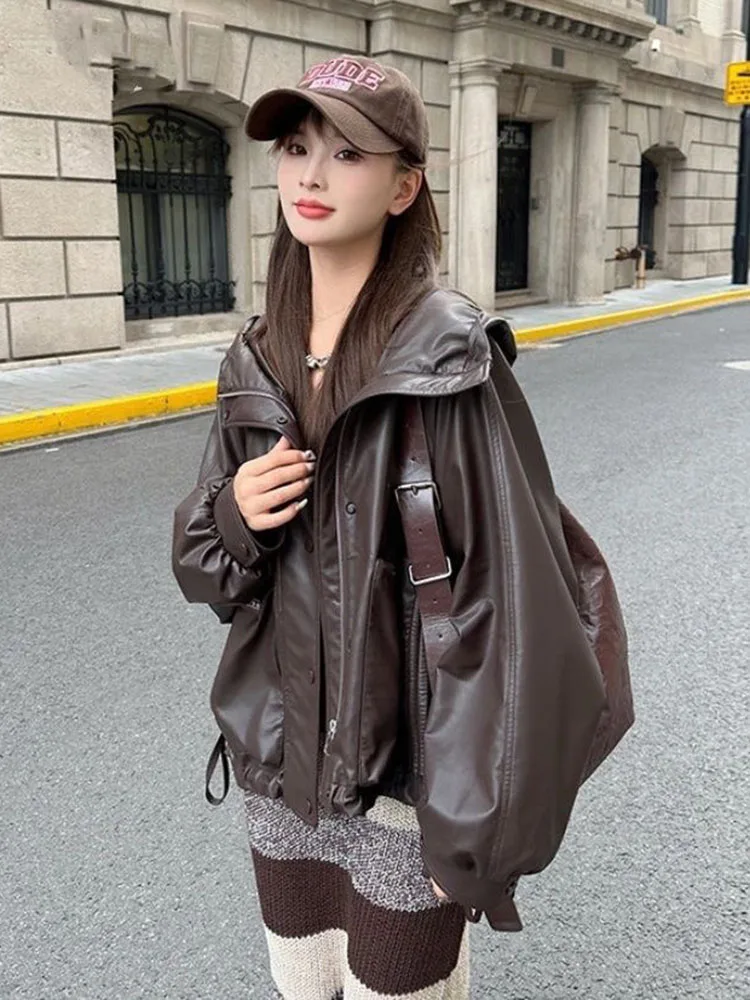 2024 Y2k Winter Women Streetwear Faux Lamb Leather Fur Short Jacket with Belt Moto Biker Thick Warm Sheepskin Coat Outwear Coat