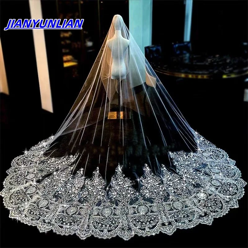 Luxury Beading 3M 4M 5M Long Wedding Veil Appliqued Luxurious Veil for Bride With Comb velos de novia