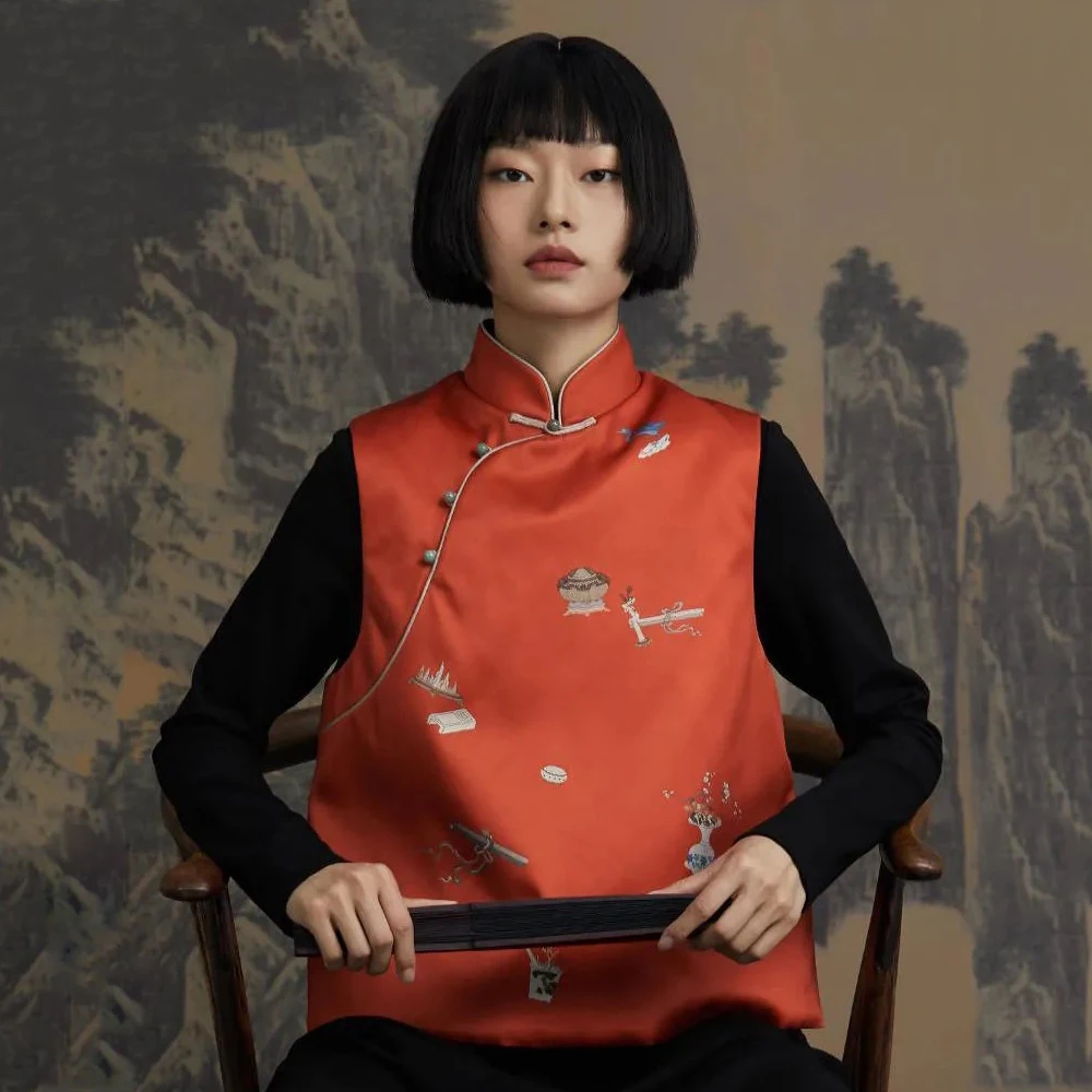 

Women Chinese Style Qipao Tops Traditional Oriental Clothing Retro Fashion Coats Tang Suit Print Vest Casual Blouse Waistcoats
