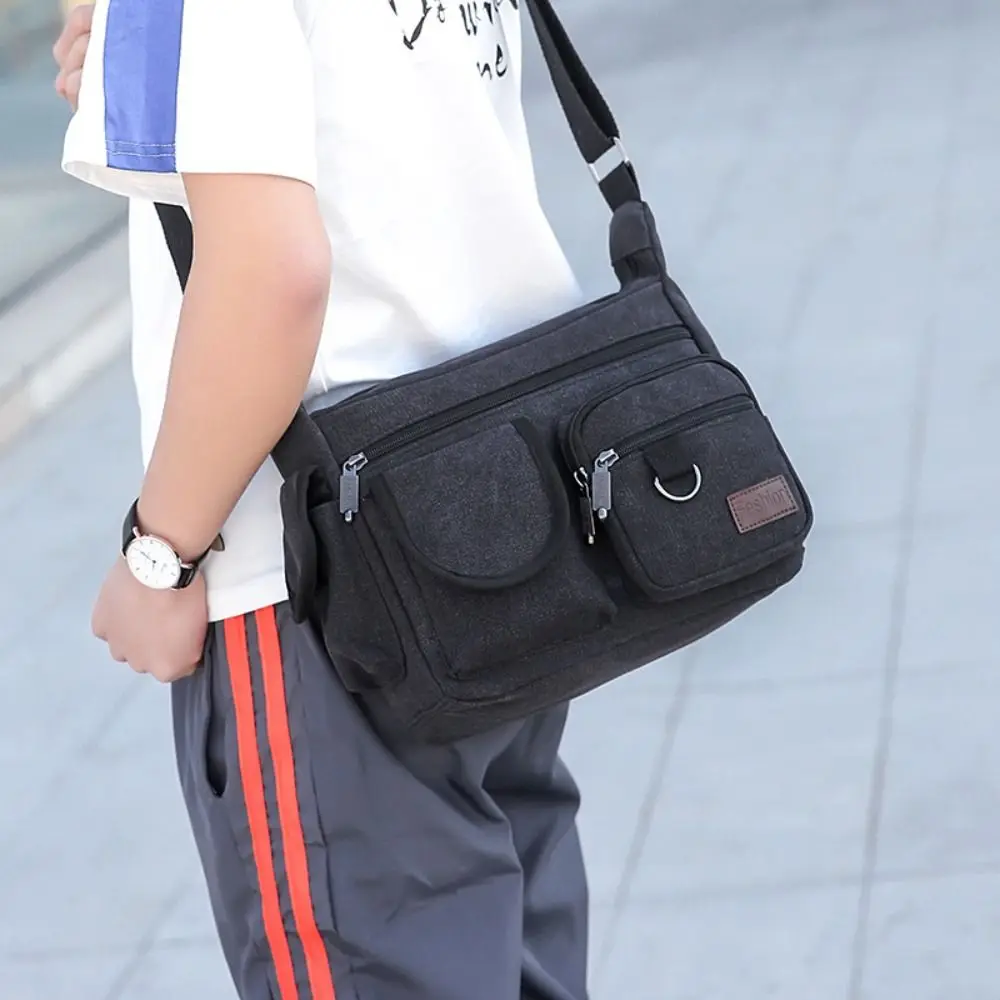 

Мужские сумки-мессенджеры в корейском стиле, многофункциональные, с карманами, холщовые сумки через плечо, большая вместимость, однотонные, простые квадратные сумки