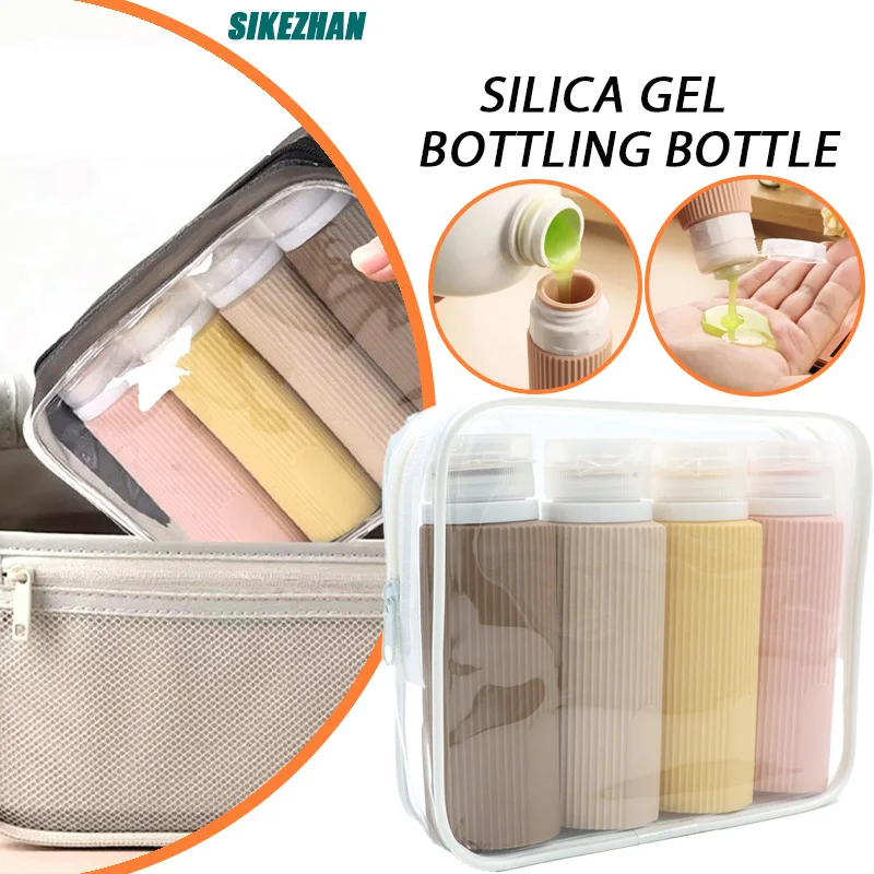 4 Stück 100 ml/Stück Silikon-Reiseflaschen, tragbarer Shampoo-Spender, auslaufsicher und zusammendrückbare Seifenflasche, Badezimmer-Zubehör