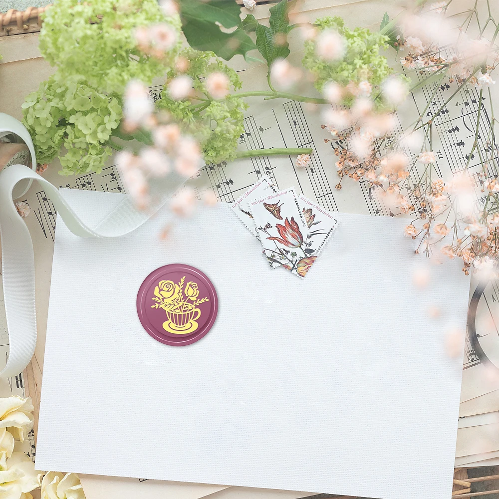Sceau d'avertissement rose et tasse, fournitures d'artisanat bricolage, scrapbooking, faire-part de mariage de Noël, décoration, sacs à vin, cahiers