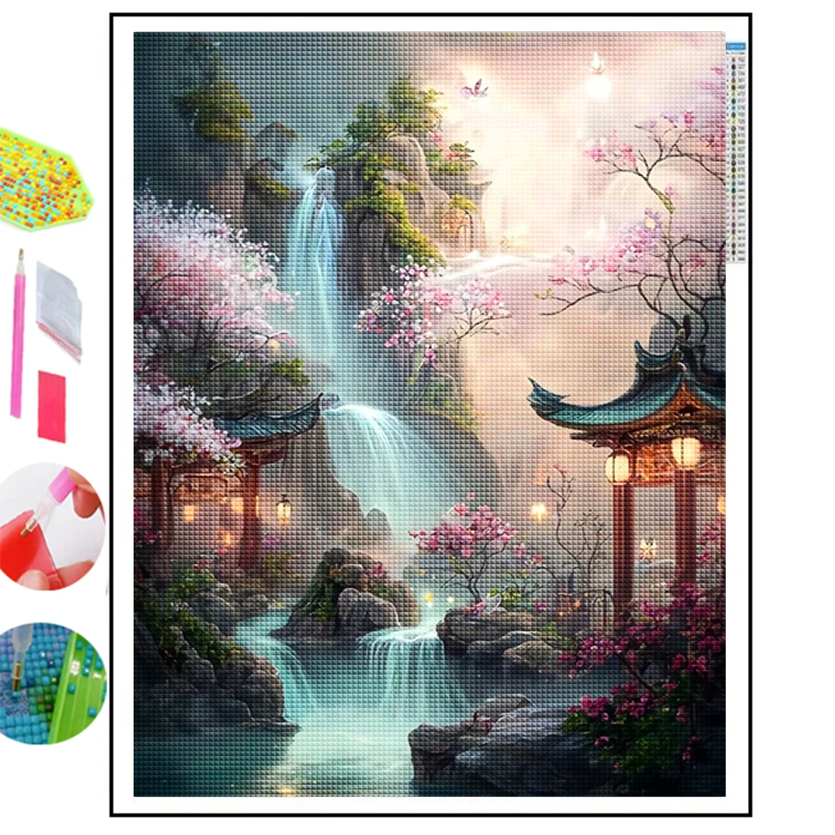 Cherry Blossom Diamond Painting Sakura Diamond Mosaic DIY Cross Stitch Kits Embroidery Landscape Waterfall Diamond Art Home Deco