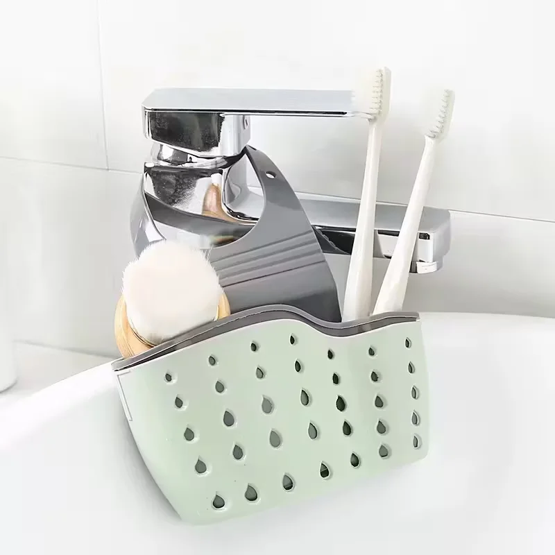 No-Drill Sponge & Brush Holder with Drainage, Adjustable Over-Sink Rack for Faucet, Quick Install