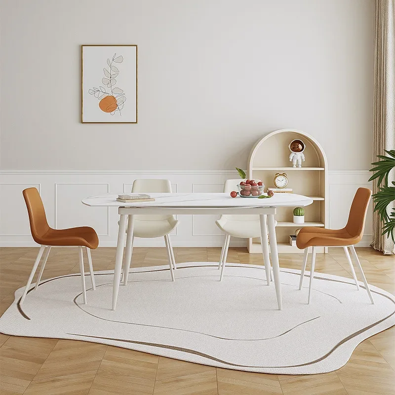 Rock slab dining table and chair combination modern simple light luxury white cream style small apartment folding retractable