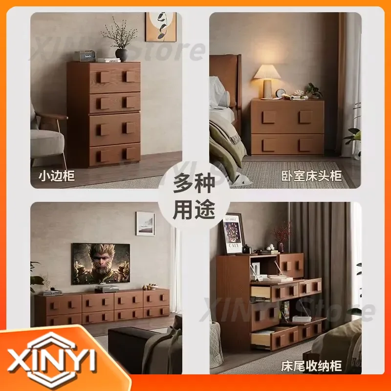 Solid Wood Chest for Multi-Functional TV Cabinet Antique Card Door Cabinet for Household Sofa Side Cabinet Bedside Table