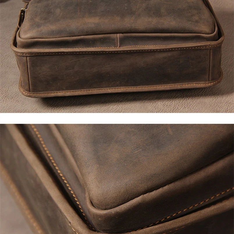 Maletines de cuero genuino para hombre, maletín de diseñador hecho a mano de cuero de vaca, bolso de hombro cruzado Vintage para ordenador portátil