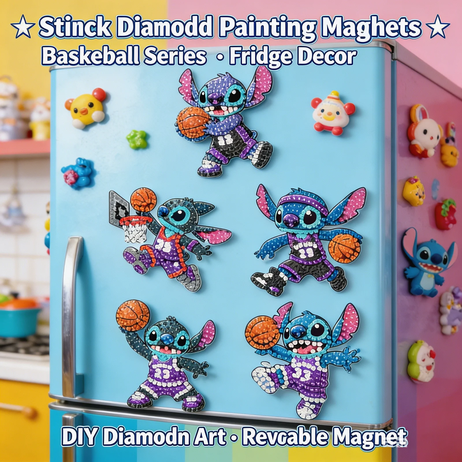 

DIY Rhinestone Fridge Magnet Stitch Football&Basketball Series Handmade Diamond Art Refrigerator Stickers Sports Themed Home