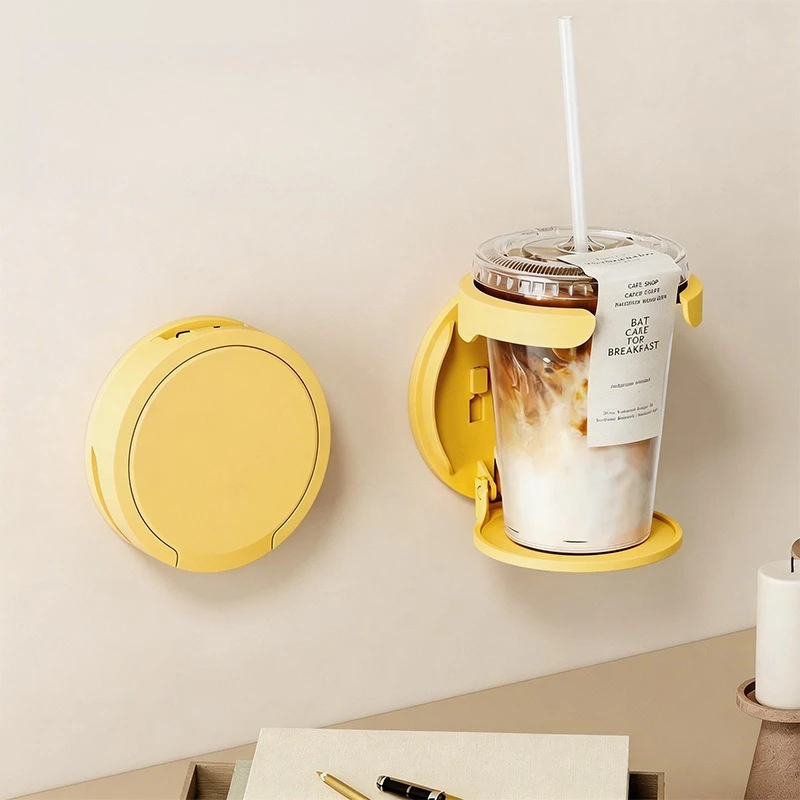 No Punching Folding Cup Holder, Wall Mounted Coffee Cup Storage Rack for Office Desk, Cabinet Door, Home Dormitory Organizer
