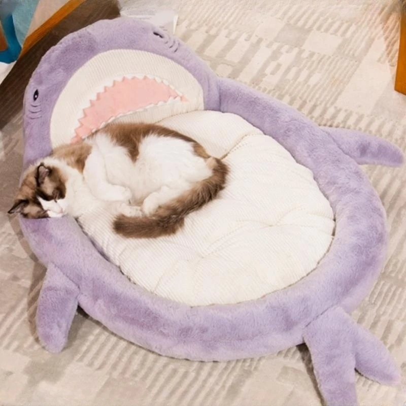 Cartoon Shark Shape Pet Bed Large Size Cat Bed Dog Bed Kennel Comfortable Pet Sleeping Mat Kitten Puppy Sofa Bed Winter Warm