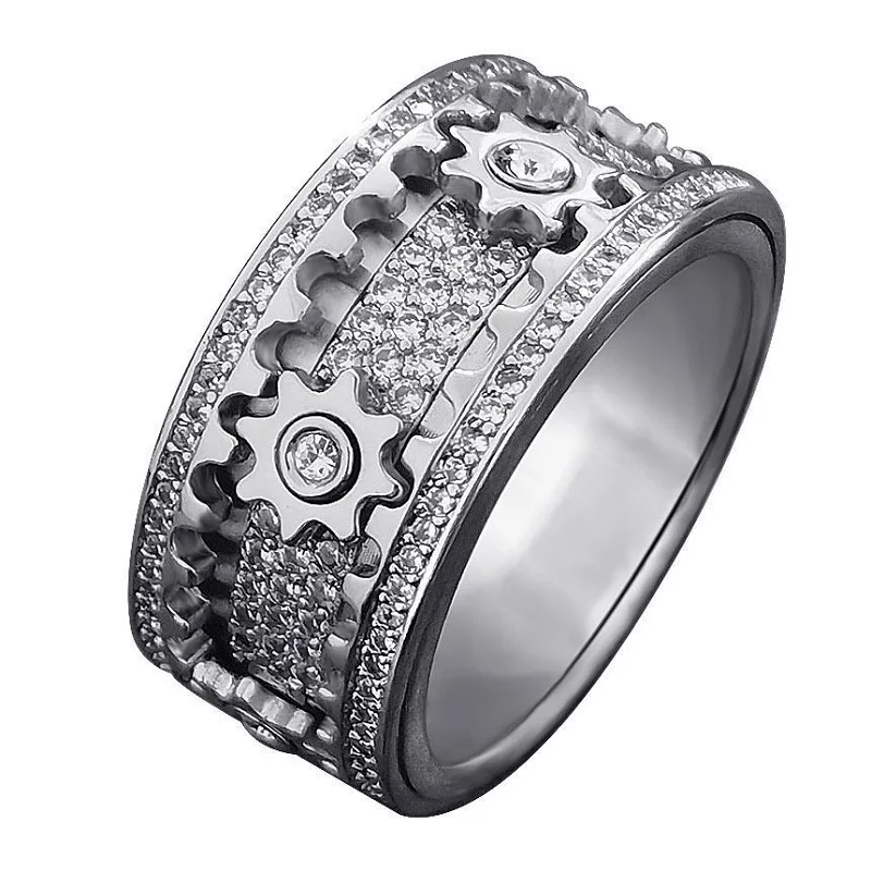 Encrusted zircon gear rotating ring men's and women's fashion jewelry luxury wedding holiday souvenir gift