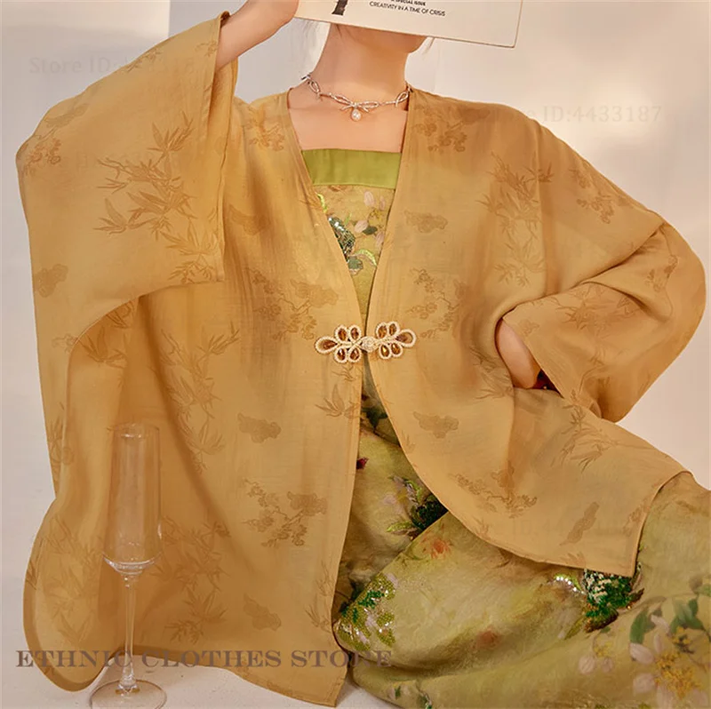 

Elegant New Chinese Style Hanfu Cardigan Femle Exquisite Jacquard Kimono Yukata Haori Gown Spring Summer New Jacket Shawl Coat