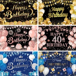 Black Golden Happy Birthday Backdrop Pink Banner 30th 40th 50th Birthday Party Backdrop Decor Photo Photography Background Props
