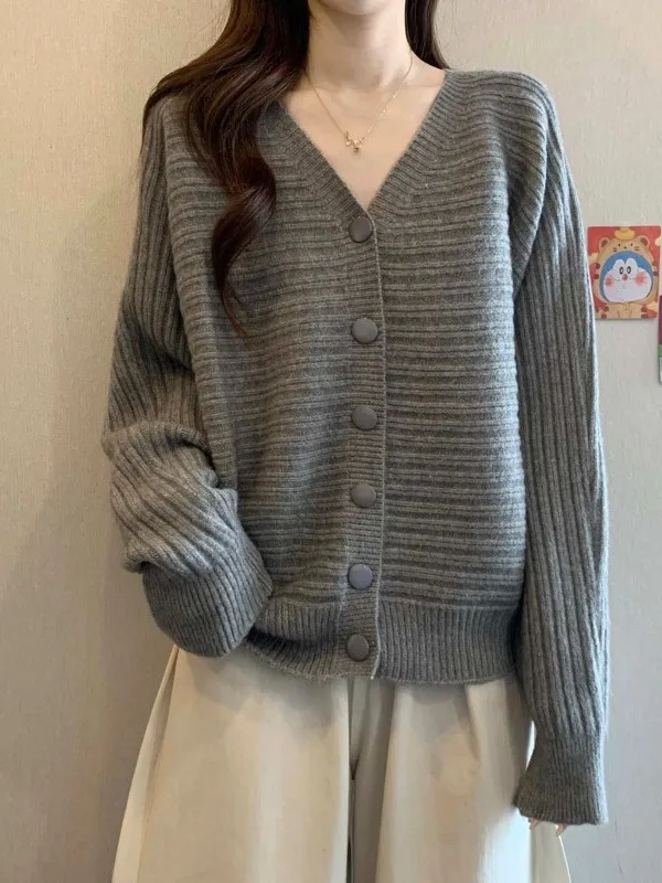 

Женский вязаный кардиган Ele ey с V-образным вырезом и длинными рукавами, больших размеров, осенне-зимняя верхняя одежда, удобный крой